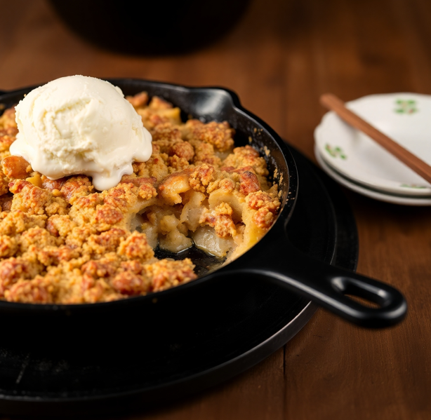 Apple crisp dessert baked on a Traeger grill