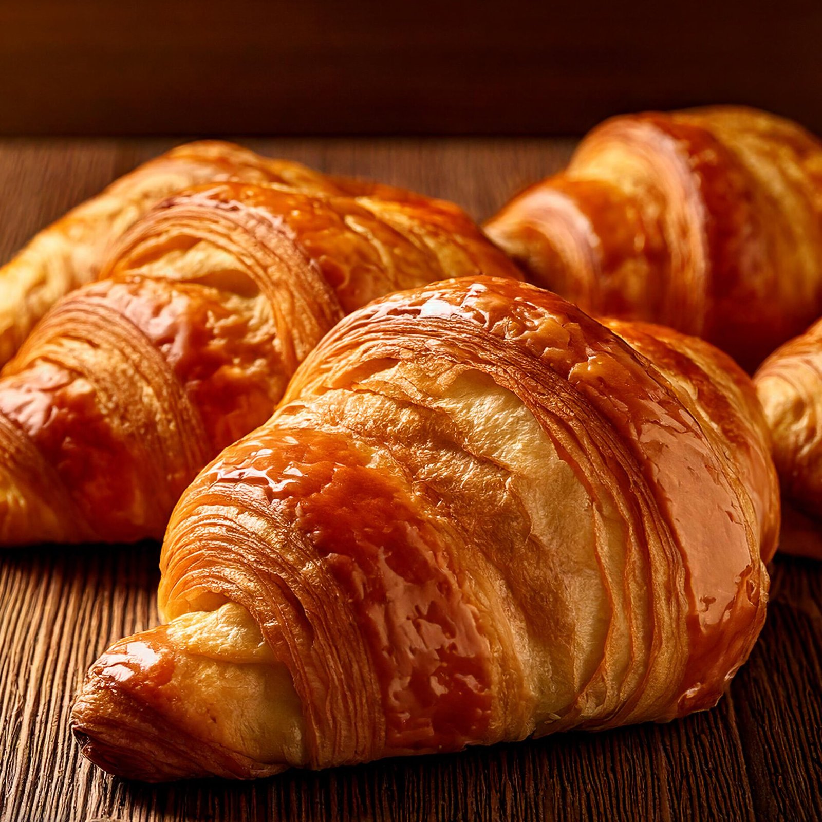 Swiss Gipfeli Recipe: Golden-brown Gipfeli pastries on a wooden table