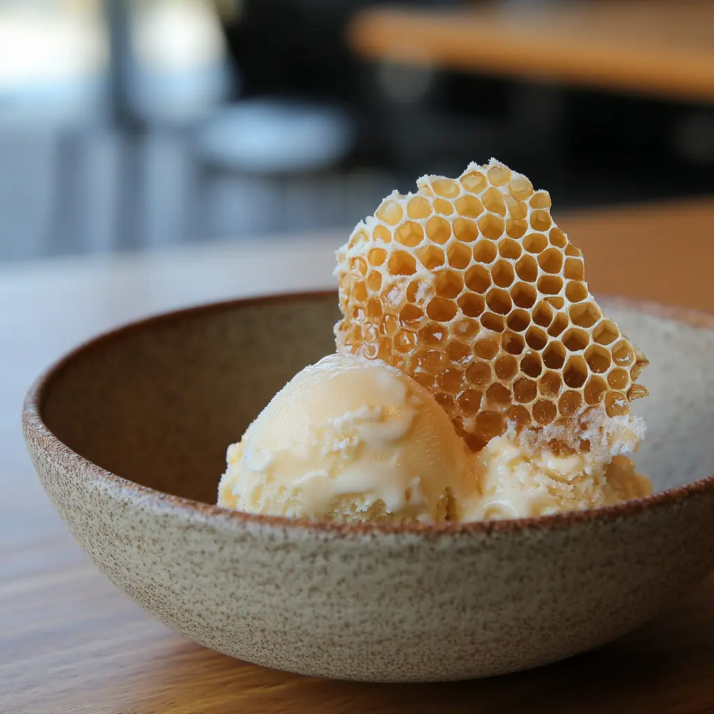 Honey comb on top of an icre creambowl