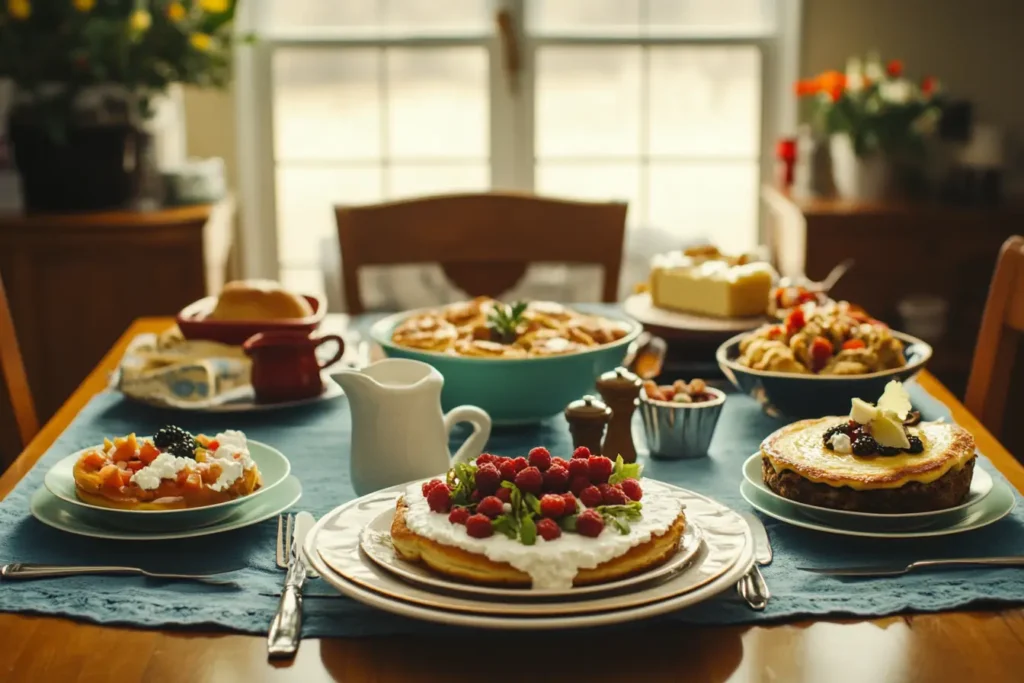A colorful assortment of cottage cheese dishes on a rustic kitchen table.