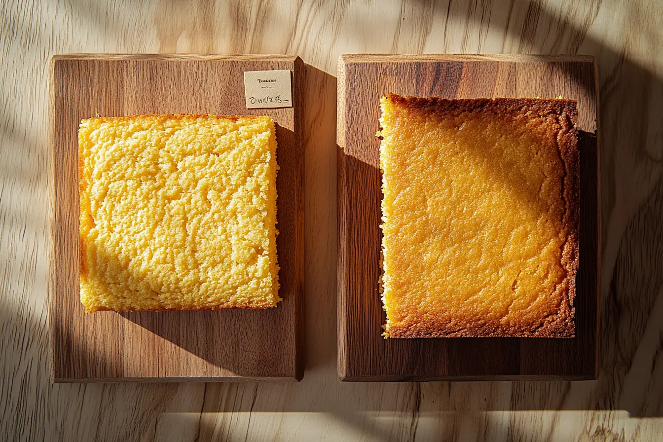 Traditional cornbread and Southern cornbread side by side for comparison.