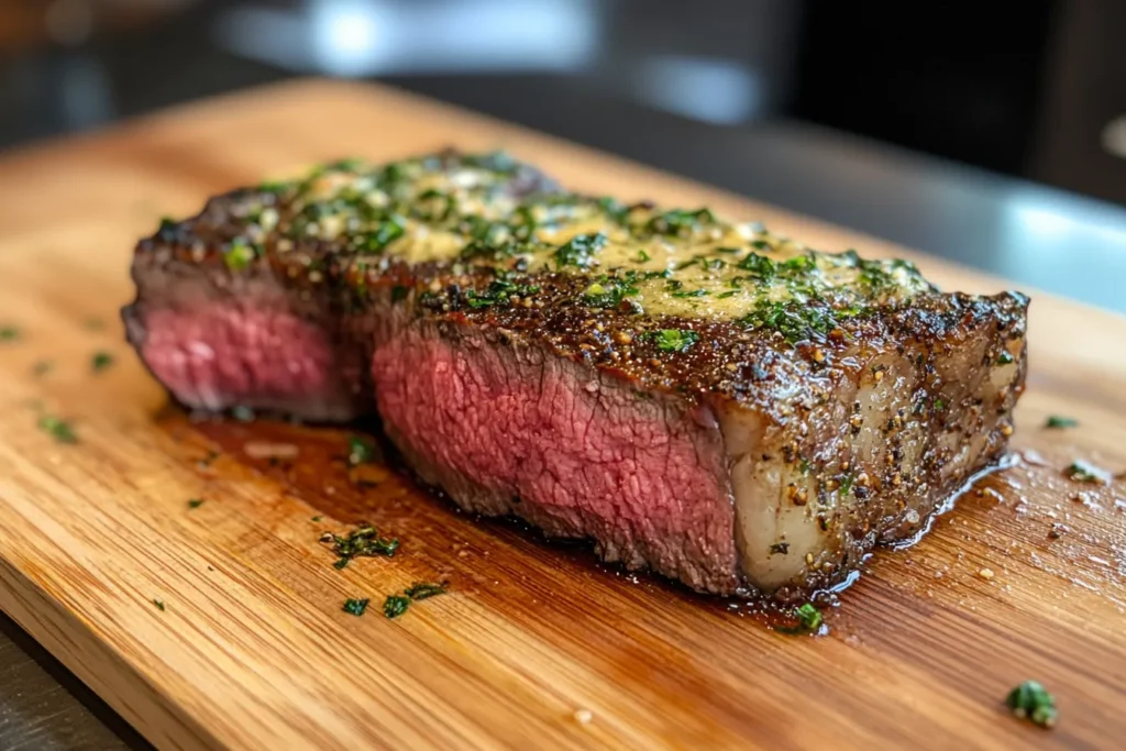 Perfectly roasted ribeye roast recipe with a golden crust and garlic butter