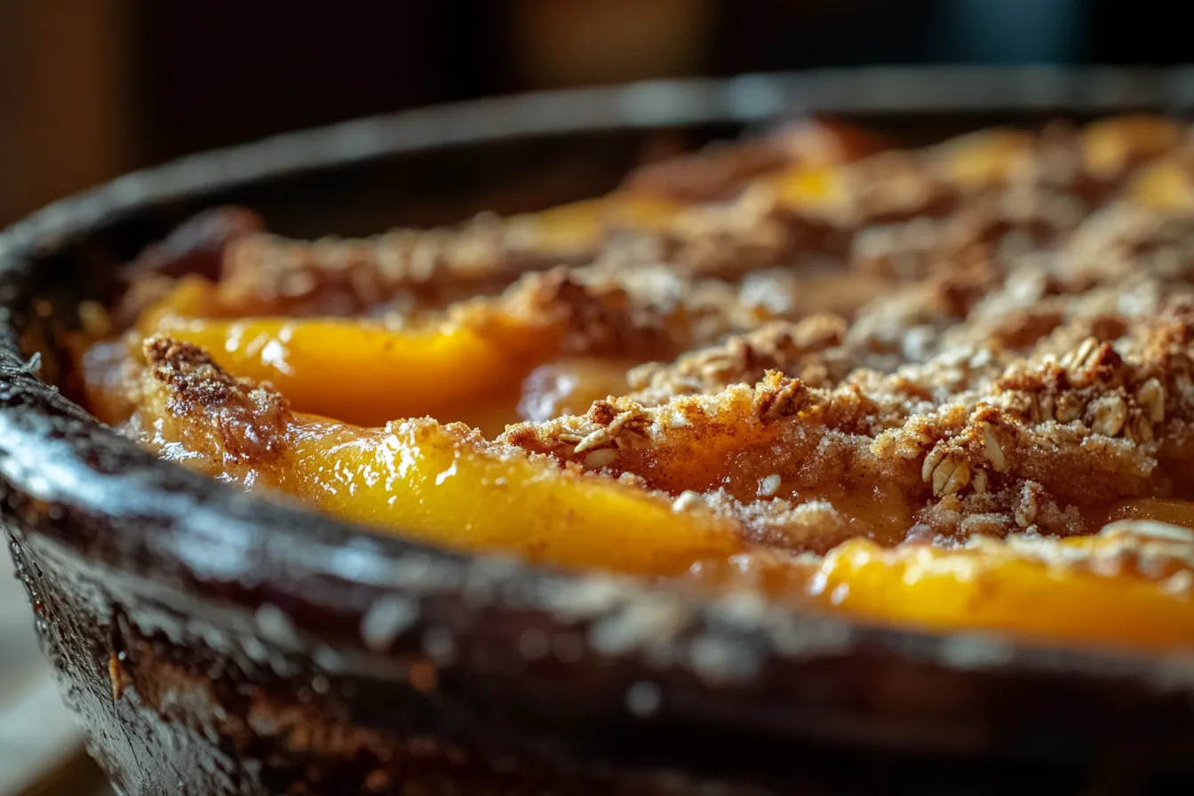 Freshly baked peach crisp with crunchy oat topping