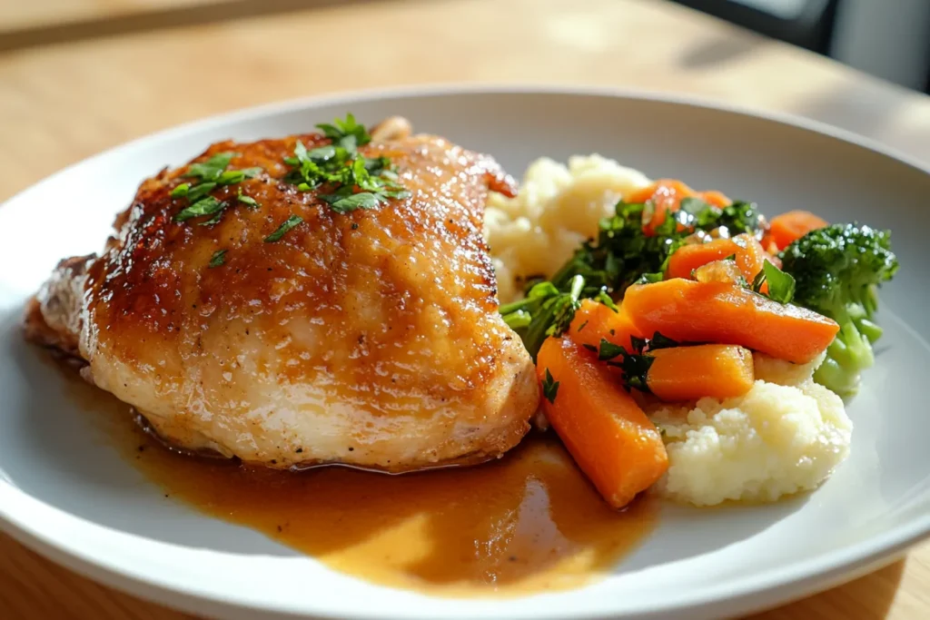 Homemade Alice Springs Chicken with steamed vegetables