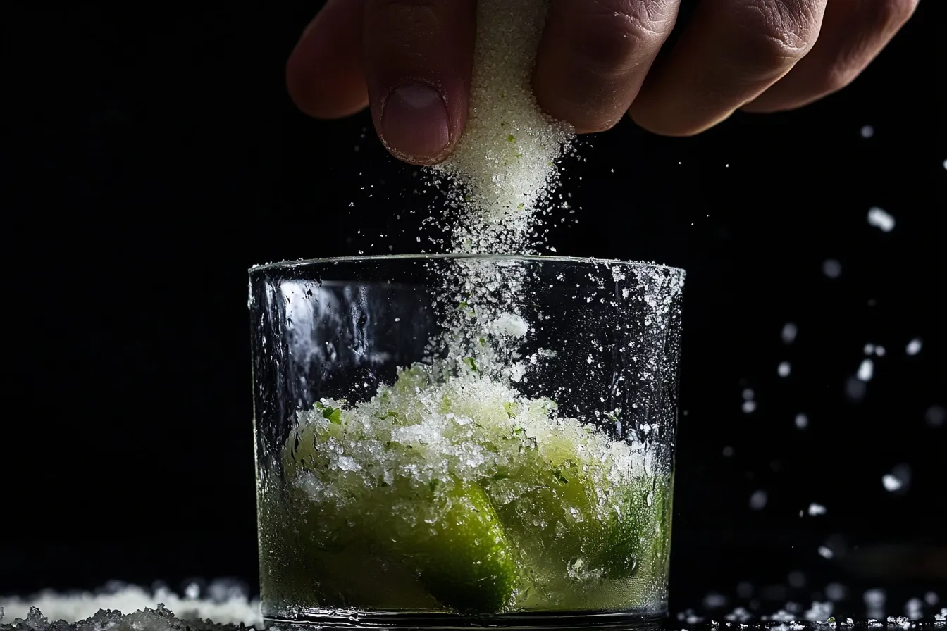 Muddling fresh lime with sugar for a classic Caipirinha