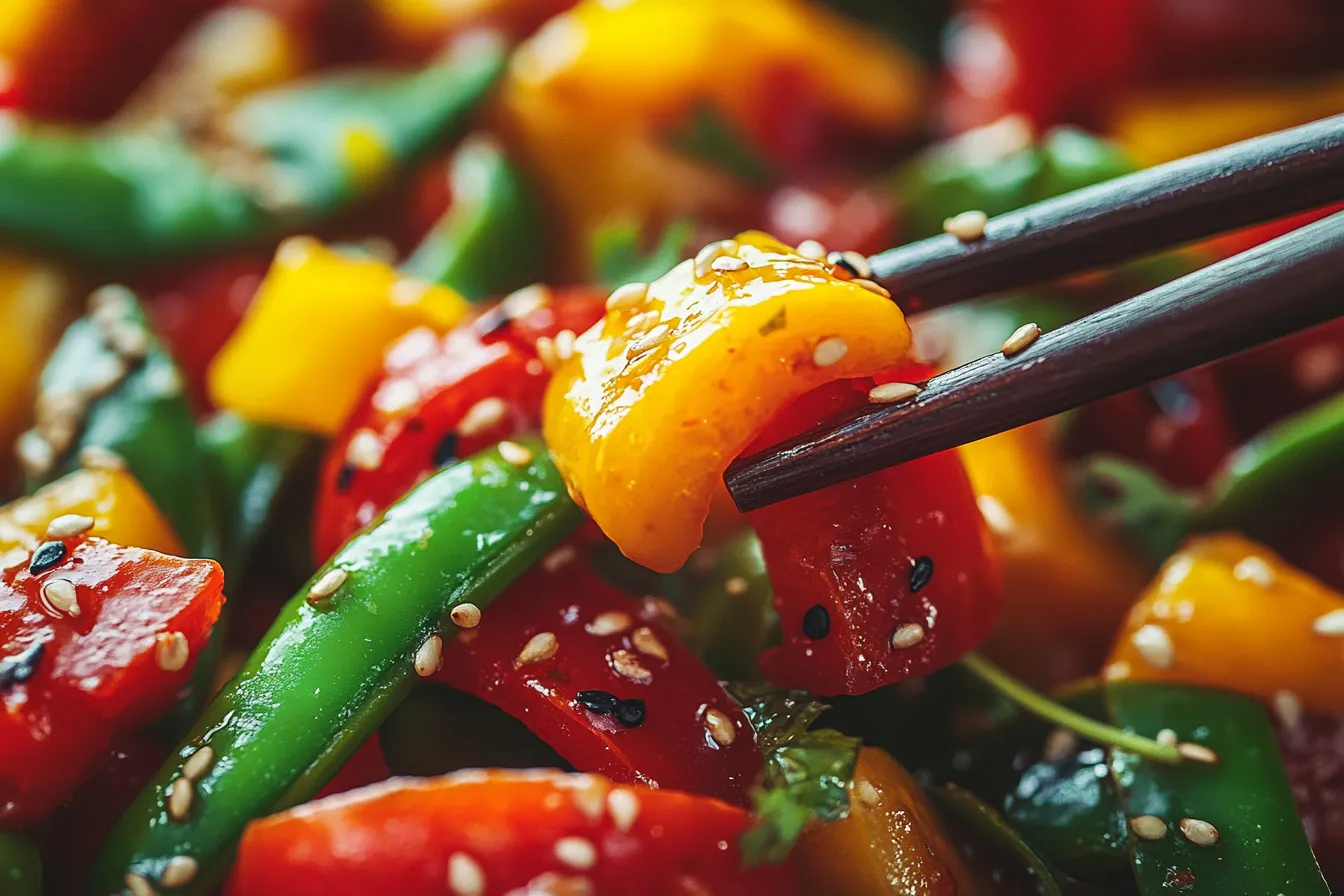 Oriental gourmet stir-fry with colorful vegetables and tofu