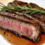 Sliced ribeye roast recipe with a juicy medium-rare center