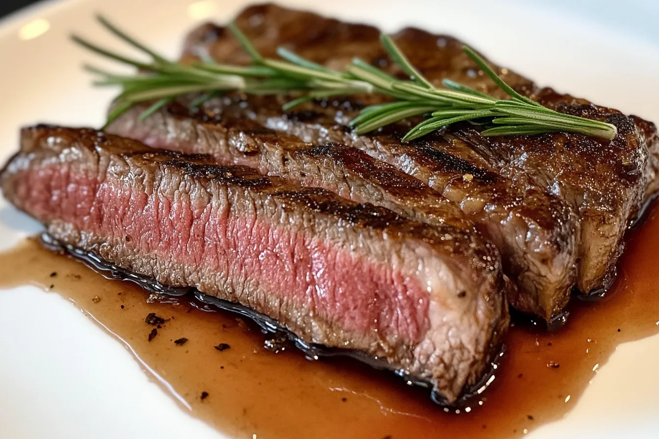 Sliced ribeye roast recipe with a juicy medium-rare center