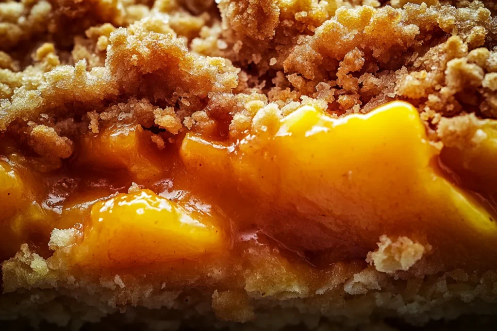 Soft, buttery peach crumble with streusel topping